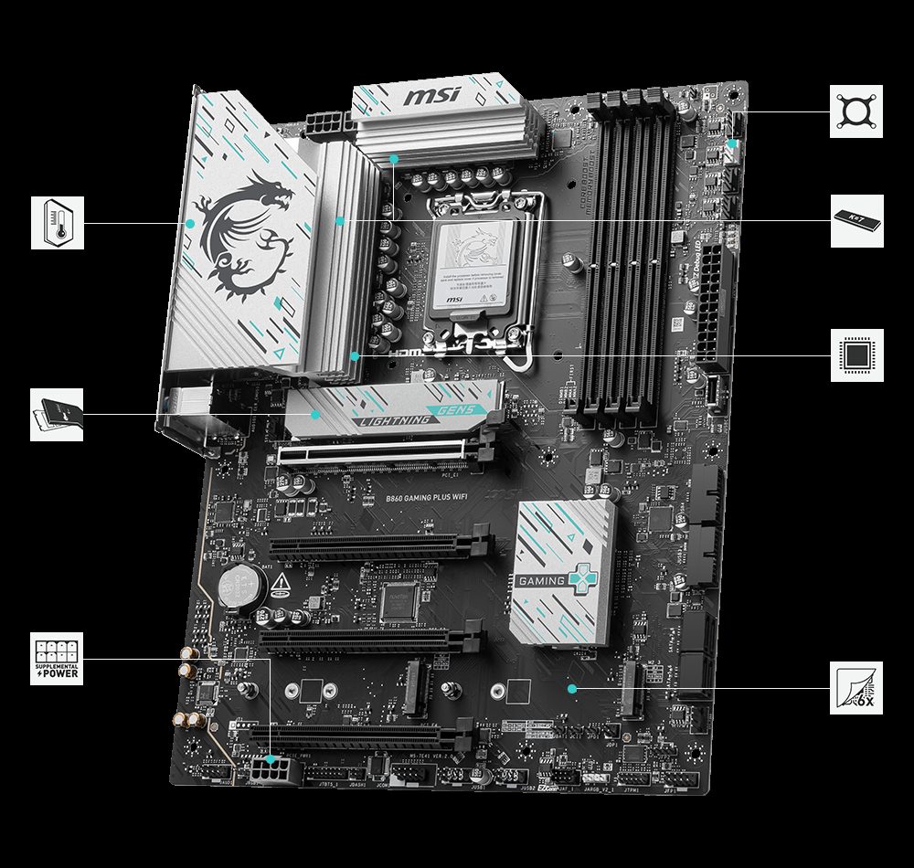 PLACA MADRE B860 MSI GAMING PLUS WIFI WHITE - INTEL LGA 1851